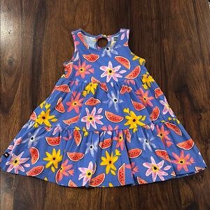 Tea Collection Size 4 Watermelon & Floral Kids Dress - Blue and Pink